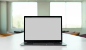Laptop workspace representing newsletter content, subscriptions, and a digital resource archive