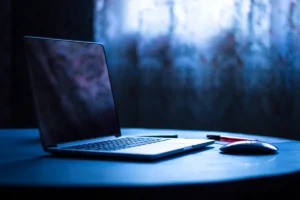 Laptop on a desk representing business information security and data protection