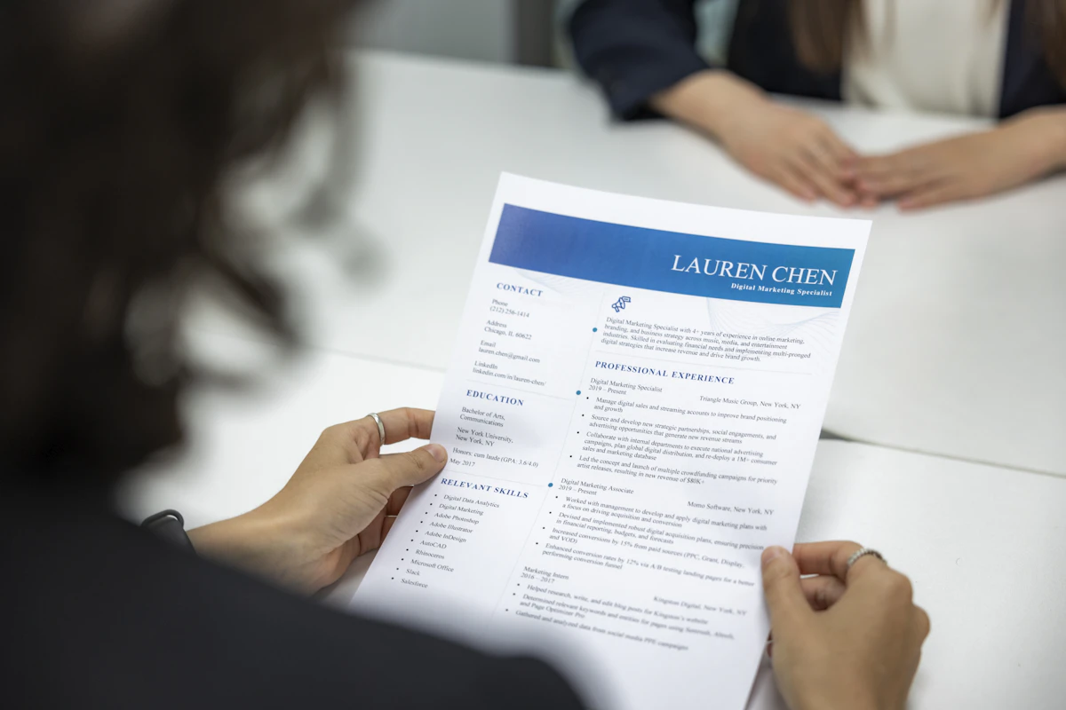 Resume documents prepared for a recruitment and job application process