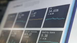 Analytics dashboard on a computer screen for publisher quality evaluation
